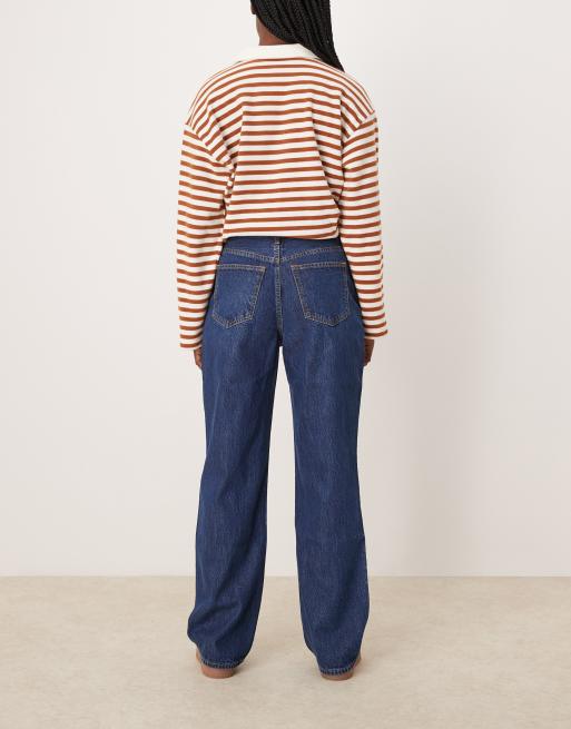 Abercrombie & Fitch high rise loose fit straight leg jean in dark blue wash