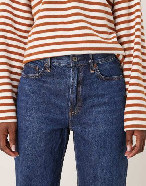 Abercrombie & Fitch high rise loose fit straight leg jean in dark blue wash