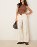 [Abercrombie & Fitch] Abercrombie & Fitch high rise loose pants in cream pinstripe-Neutral W26 Cream stripe
