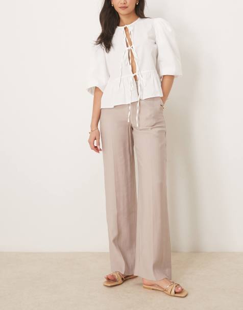 Abercrombie & Fitch high rise loose trousers in beige - view 1