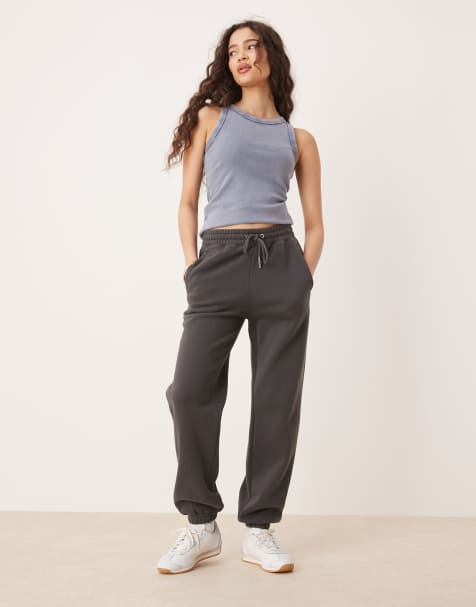 Abercrombie & Fitch high rise relaxed cuffed trackies in charcoal - view 1