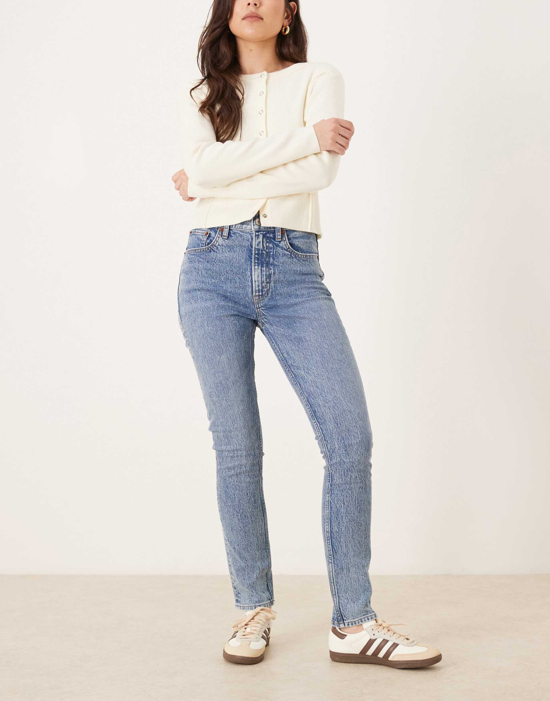 abercrombie & fitch high rise skinny jeans in mid blue