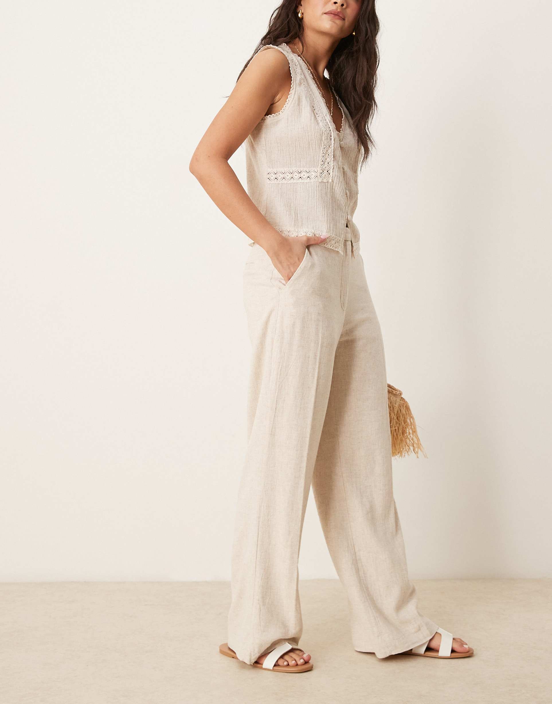 abercrombie & fitch high rise straight leg pants in beige