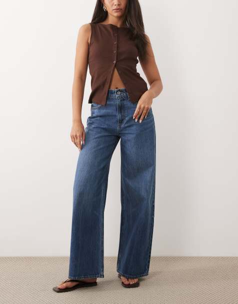 Abercrombie & Fitch high rise wide leg jean in dark wash 