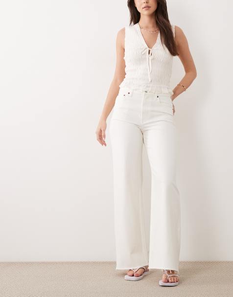 Abercrombie & Fitch high rise wide leg jean with frayed hem in white - view 1