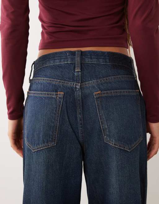 Abercrombie & Fitch high rise wide leg jeans dark blue wash, 3 of 5