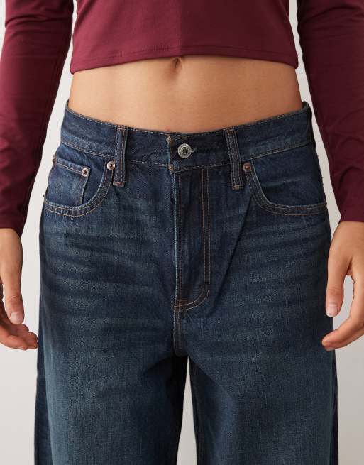 Abercrombie & Fitch high rise wide leg jeans dark blue wash, 4 of 5