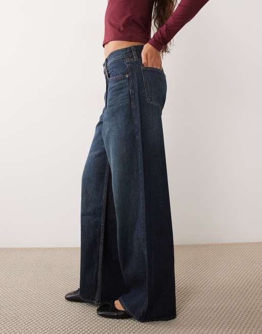 Abercrombie & Fitch high rise wide leg jeans dark blue wash, 5 of 5