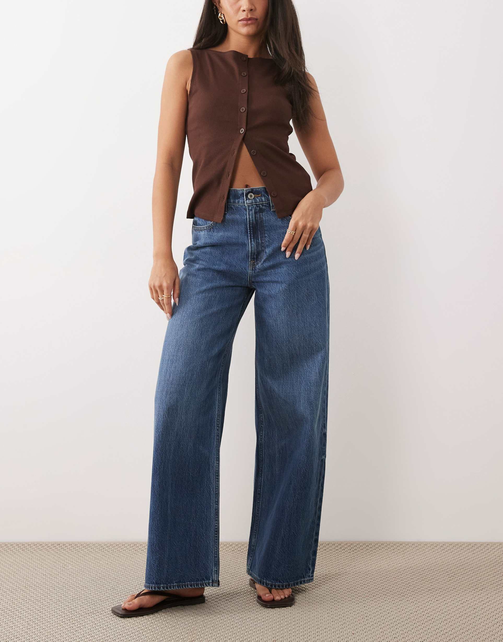 abercrombie & fitch high rise wide leg jeans in dark wash