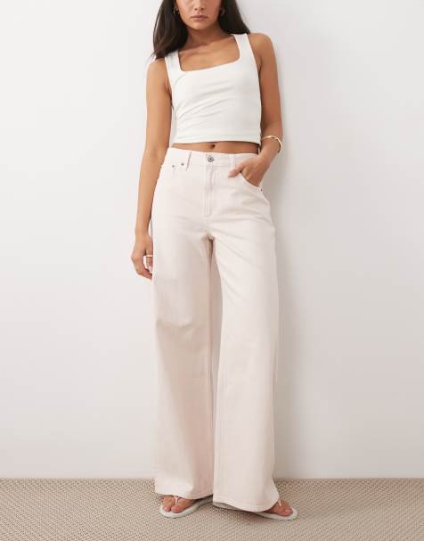 Abercrombie & Fitch high rise wide leg jeans in light pink - view 1