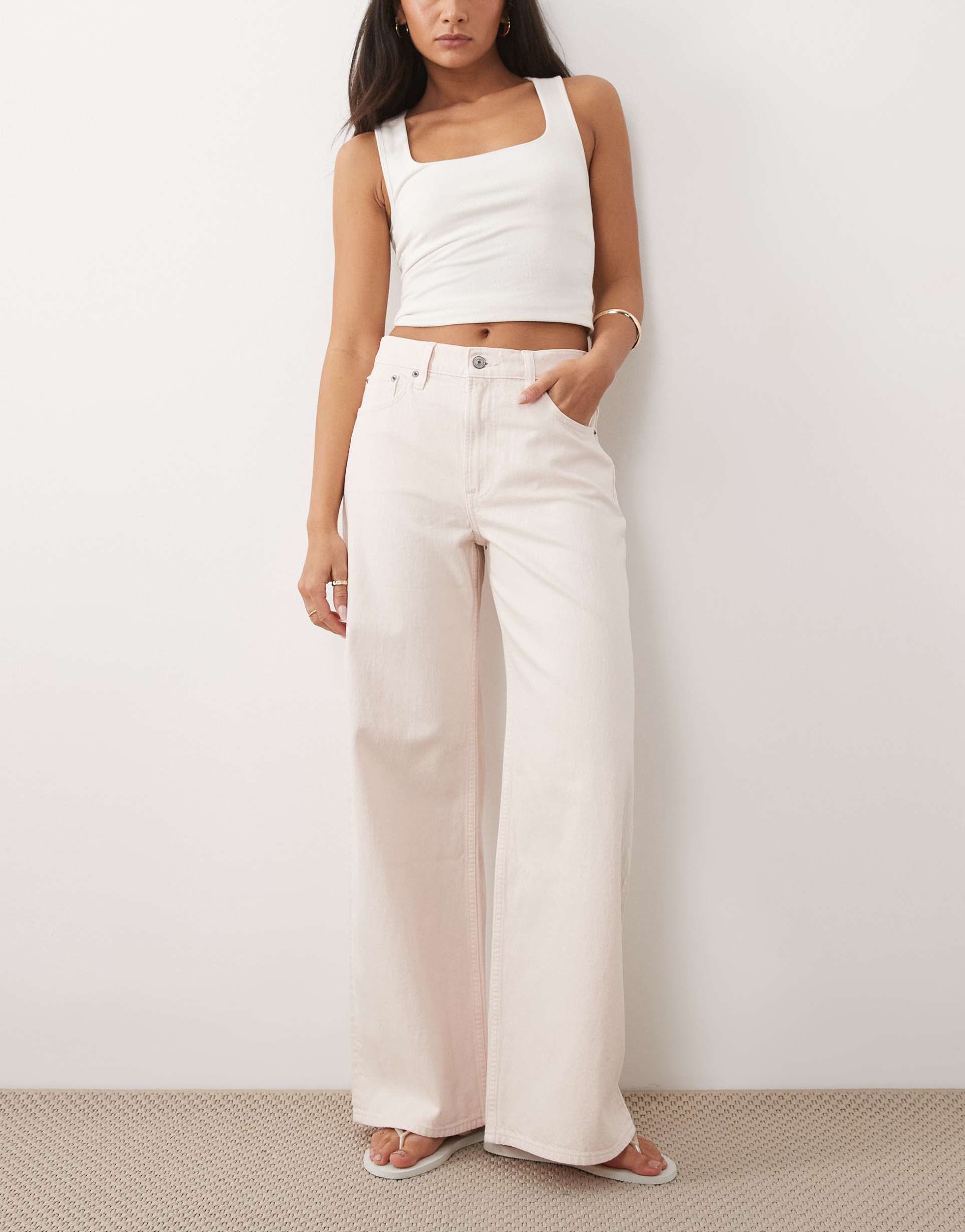 abercrombie & fitch high rise wide leg jeans in light pink