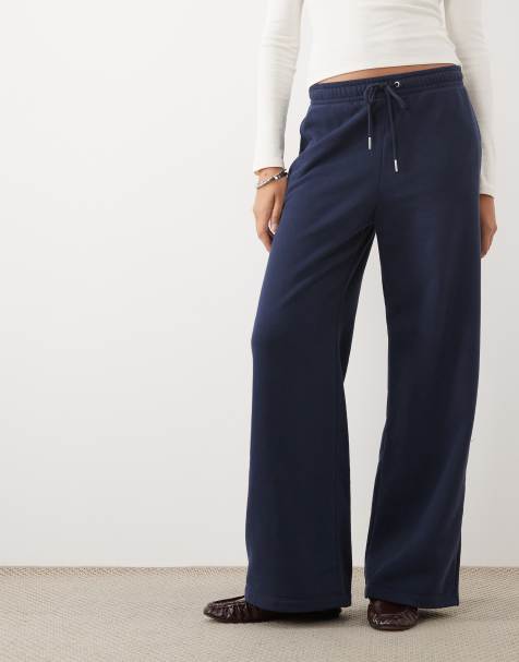 Abercrombie & Fitch high rise wide leg jogging bottoms in navy - view 1