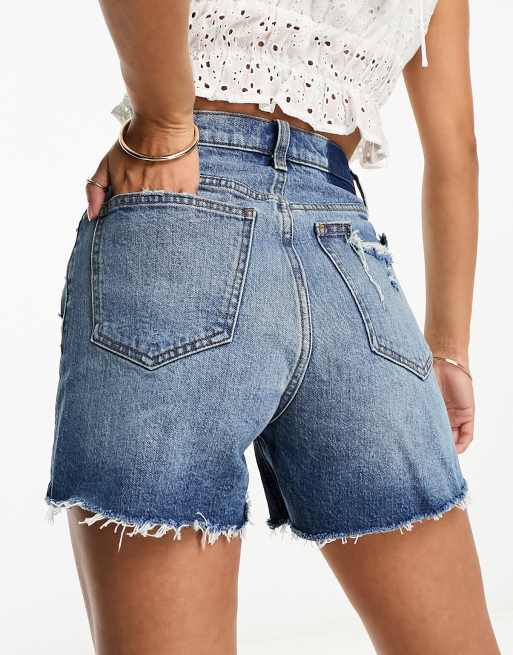 Abercrombie Fitch high waist curvy denim shorts in mid blue