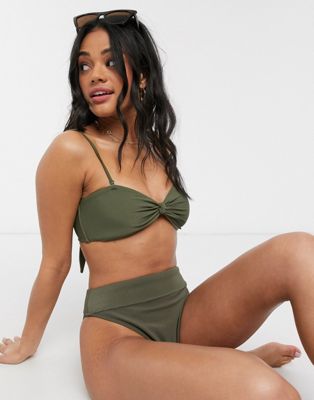 Abercrombie & Fitch high waisted high leg ribbed bikini brief in green
