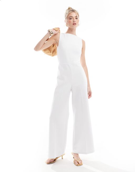 Abercrombie & Fitch - Højhalset og hvidt jumpsuit med udskæring på ryggen