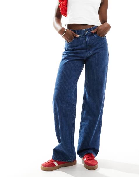 Abercrombie & Fitch - Højtaljede 90'er-jeans med afslappet pasform og striber i blå - view 1