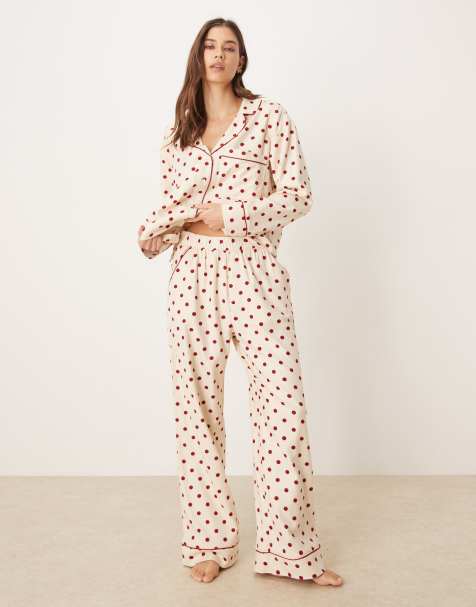Abercrombie & Fitch - Højtaljede boksershorts-pyjamasbukser med røde polkaprikker i flannel - Del af sæt - view 1