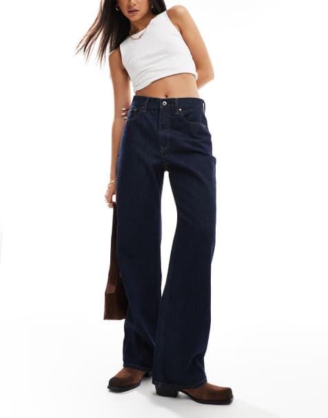 Abercrombie & Fitch - Højtaljede jeans i loose fit i mørkeblå vask - view 1
