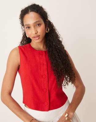 Abercrombie & Fitch - Hochgeschlossenes Cropped-Trägertop in Rot aus Leinen