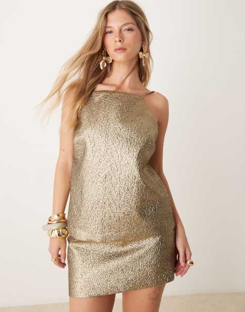 Abercrombie & Fitch – Hochgeschlossenes Longline-Oberteil in Metallic-Gold mit Riemchen-Rückendesign, Kombiteil - view 1