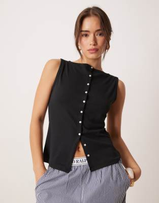 Abercrombie & Fitch - Hochgeschlossenes Tanktop in Schwarz mit durchgehender Knopfleiste-Bunt