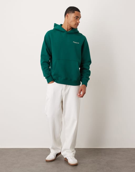 Abercrombie & Fitch – Hochwertiger Kapuzenpullover in Grün mit Brust-Logo und Kängurutasche, 2 von 5