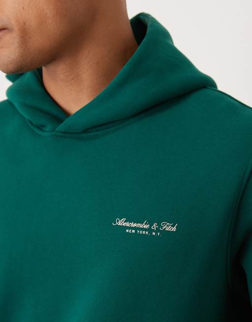 Abercrombie & Fitch – Hochwertiger Kapuzenpullover in Grün mit Brust-Logo und Kängurutasche, 5 von 5