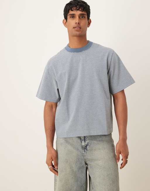 Abercrombie & Fitch – Hochwertiges Cropped T-Shirt aus schwerem Material mit grauen Streifen