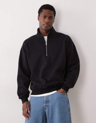 Hochwertiges Sweatshirt in Schwarz mit Logo-Schriftzug und kurzem Reißverschluss Schwarz 2XL