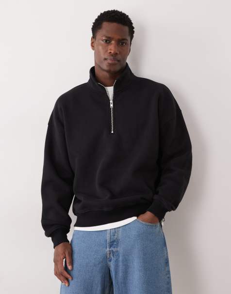 Abercrombie & Fitch – Hochwertiges Sweatshirt in Schwarz mit Logo-Schriftzug und kurzem Reißverschluss - view 1