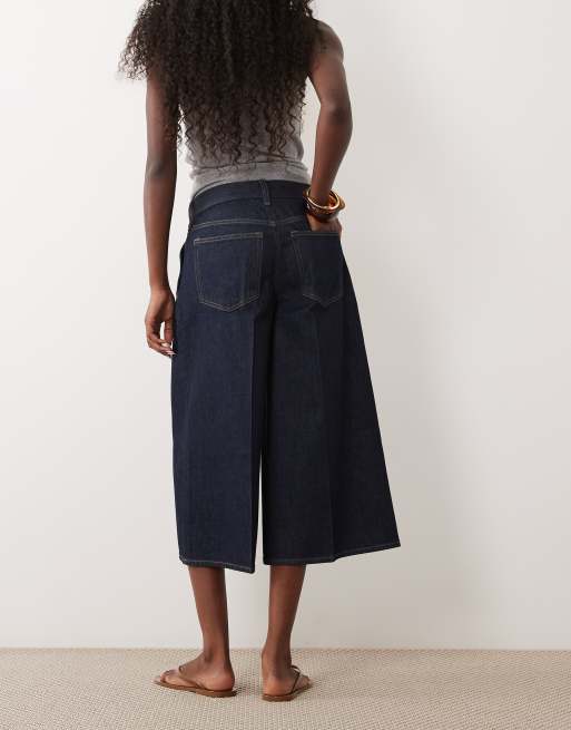 Abercrombie & Fitch högmidjade denimculotter i indigotvätt, 2 av 5