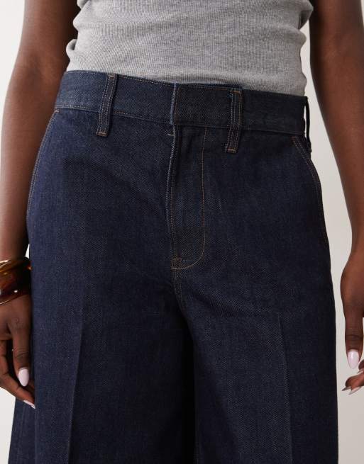 Abercrombie & Fitch högmidjade denimculotter i indigotvätt, 4 av 5