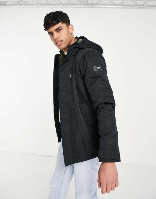 Abercrombie & Fitch hooded technical parka jacket in black / khaki