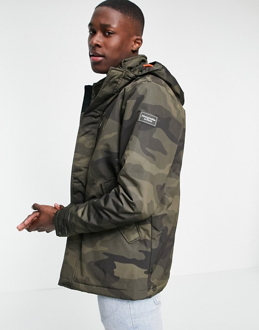 Abercrombie & Fitch hooded technical parka jacket in camo