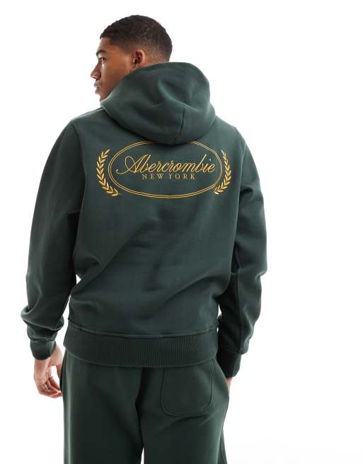 Abercrombie & Fitch - Hoodie met geschreven logo en borduursel op de achterkant in donkergroen, deel van co-ord set
