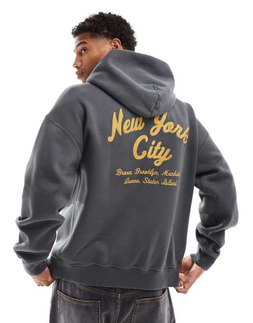 Abercrombie & Fitch - Hoodie met workwear-borduursel op de achterkant en acid-wash in antraciet