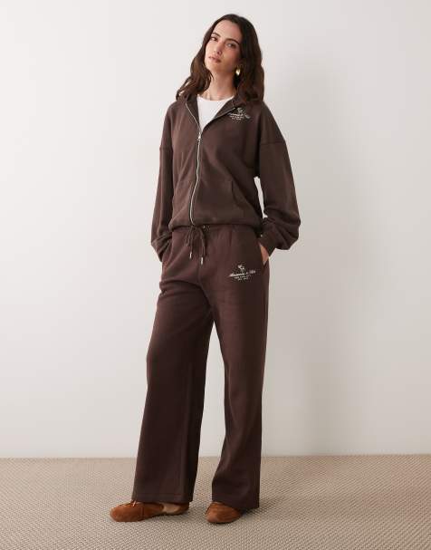 Abercrombie & Fitch hoodie & wide leg sweatpants set in brown - view 1