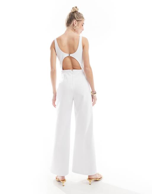 Abercrombie & Fitch - Hoogsluitende jumpsuit met uitsnijding op de rug in wit, 4 van 4