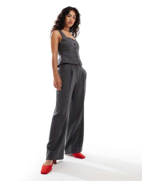 Abercrombie & Fitch – Hose in Grau mit Nadelstreifen und ultraweitem Bein, Kombiteil - view 1