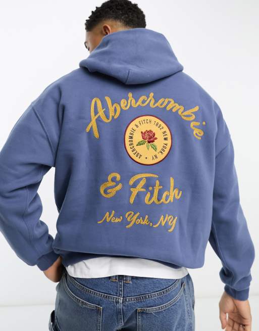 Abercrombie & Fitch - Hættetrøje i lyseblå med logo bagpå