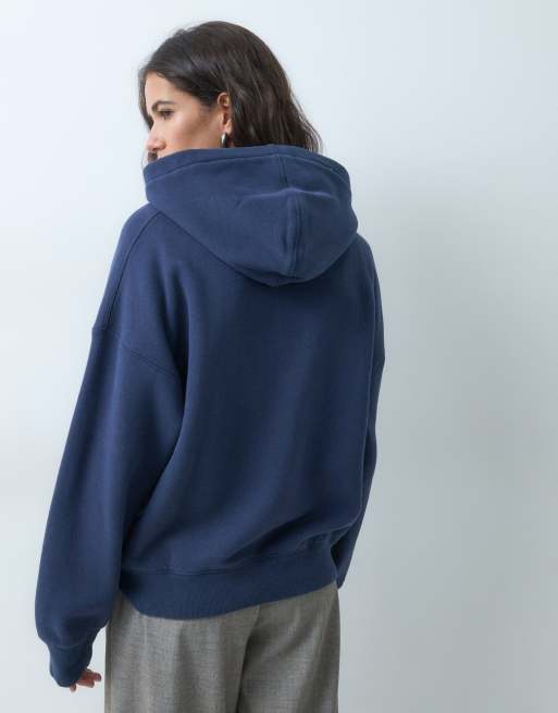 Abercrombie & Fitch hættetrøje med lynlås og brystlogo i navy, 5 af 9