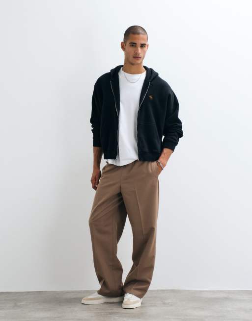 Abercrombie & Fitch hættetrøje med lynlås og ikonlogo i sort, 2 af 5
