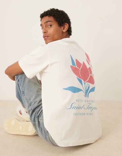 Abercrombie & Fitch - Hvid cropped T-shirt med destinationsprint på ryggen