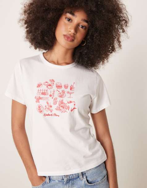Abercrombie & Fitch - Hvid figursyet T-shirt med korte ærmer og grafik - view 1