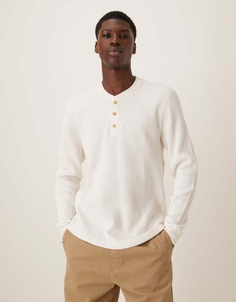 Abercrombie & Fitch - Hvid henley-T-shirt med lange ærmer og vaffeltekstur - view 1