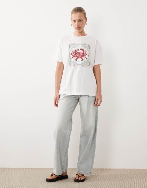 Abercrombie & Fitch - Hvid oversized T-shirt med krabbegrafik, 2 af 4