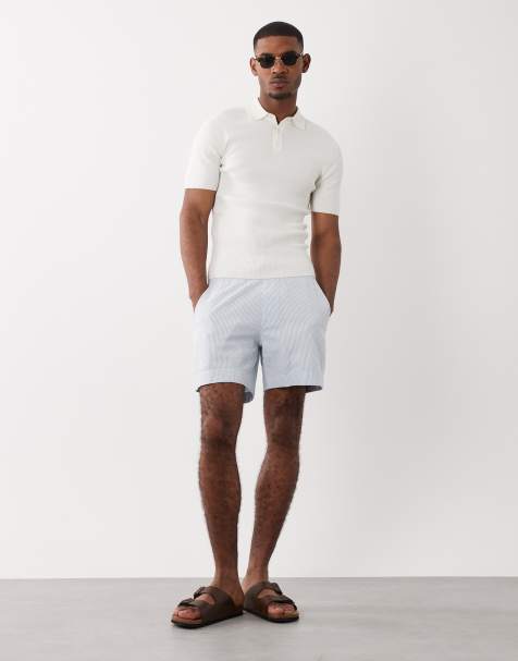 Abercrombie & Fitch - Hvide 6-tommer pull on-shorts med striber - view 1