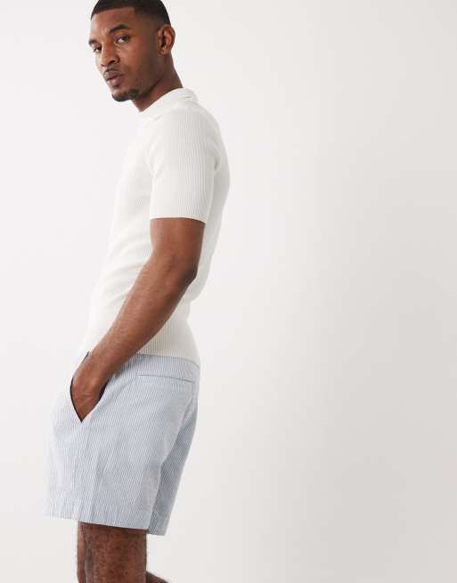 Abercrombie & Fitch - Hvide 6-tommer pull on-shorts med striber, 3 af 5
