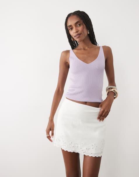 Abercrombie & Fitch - Hvidt mini-skort med broderier i hør - view 1