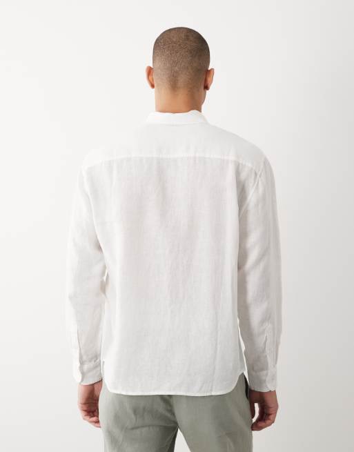 Abercrombie & Fitch - Icon - Camicia a maniche lunghe bianca in 100% lino con logo, 3 di 5